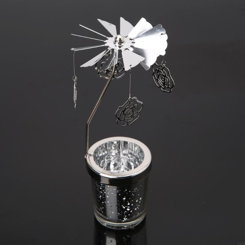 62KD Rotating Tea Light Holder Spinning Tealight Stand Candleholders Wedding