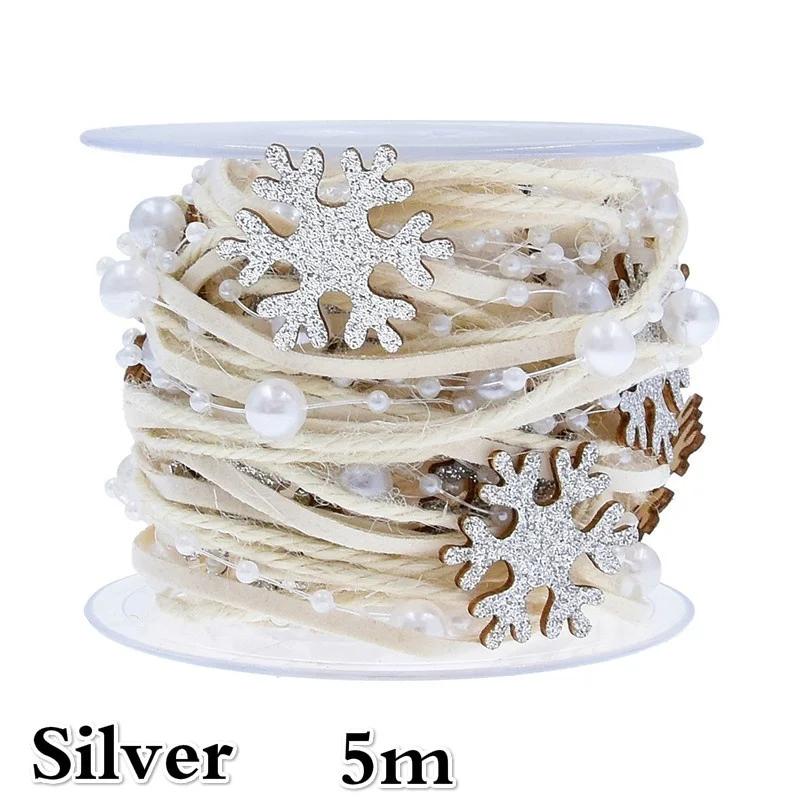 2m/5m Christmas Ribbon Decoration Pentagram Bead Chain Ribbon Christmas Tree DIY Decor Home Ornaments New Year Gift