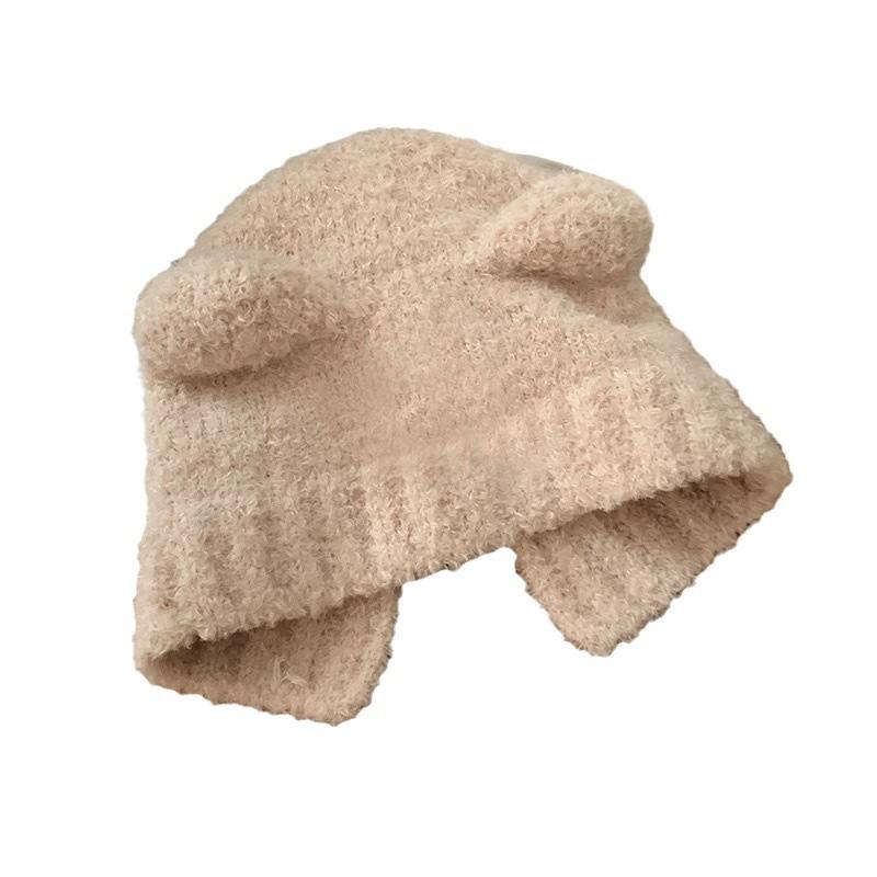 Women's Bear Hat for Autumn and Winter, Japanese Style Versatile Warm Knitted Hat, Makes the Face Look Smaller, Plush Ear Protection, Knitted Lei