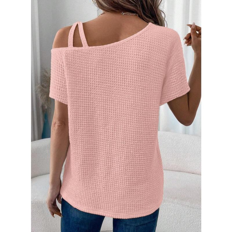 Short-sleeved Solid Tops for Women Summer New Styles Versatile Off-shoulder Knitted Women's Clothing
