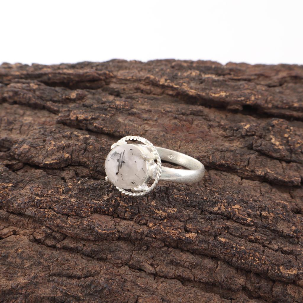 Black Rutile Gemstone Jewelry, 925 Solid Sterling Silver Ring, Beautiful Silver Ring, Handmade Bohemian Jewelry For Wedding Gift
