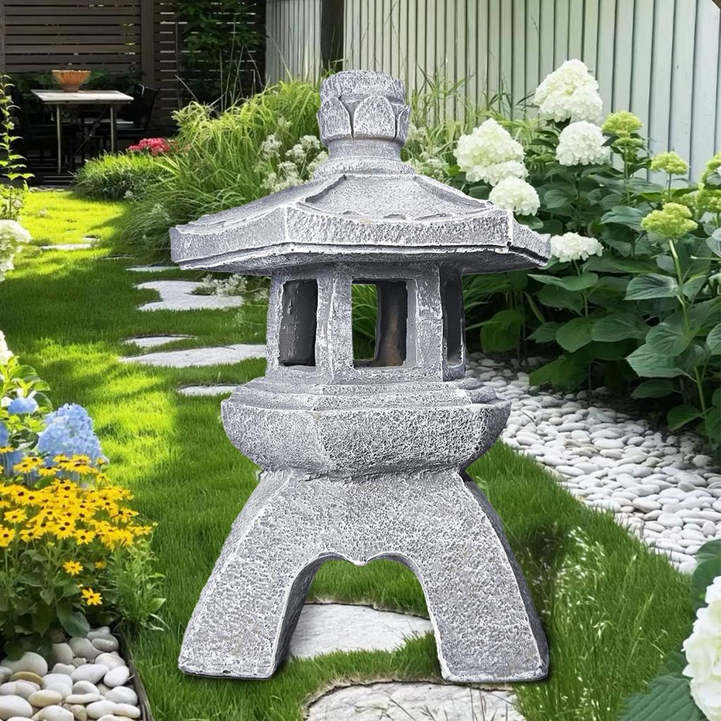 Solar Pagoda Lantern Garden Statue, Outside Decorations,Yard Art Ornaments Stone Finish