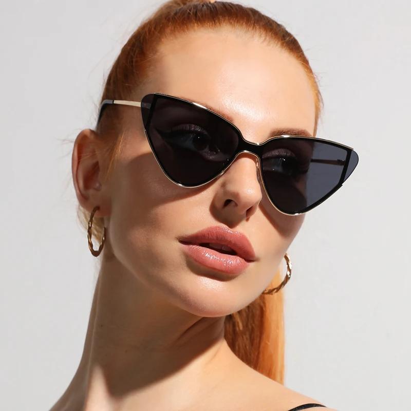 Cat Eye Sunglasses Luxury Brand Design Women Metal Triangle Sun Glasses Retro Lady Shades Eyewear Oculos