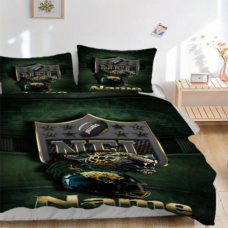 Personalized Jaguars Nfl Soft Bedding 3 Piece Set HD Print Duvet Cover Pillowcases for Teens Adult Bedroom Decoration Christmas Gift C10349