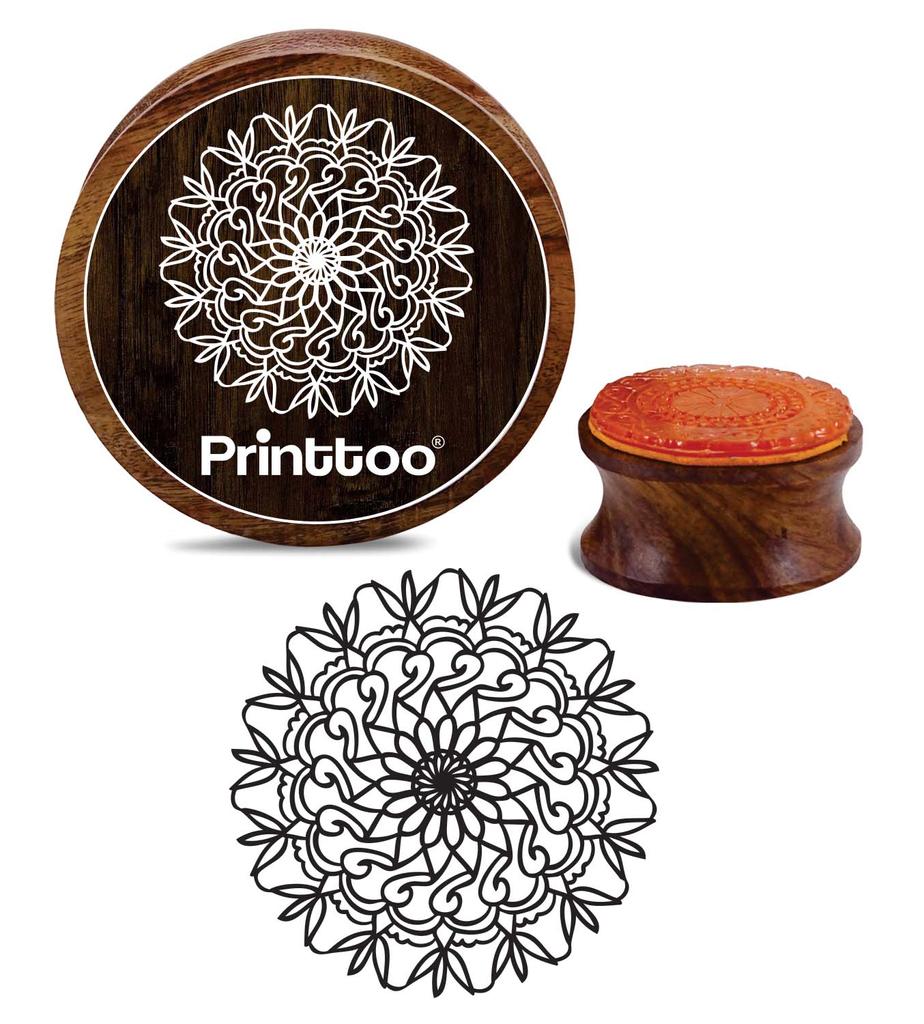 Printtoo Crafting Textile Card Making Wooden Rubber Stamp Floral Mandala Pattern Stamps-2