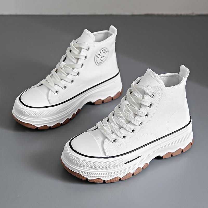 Women High Top Sneakers Lace-Up Casual Plarform Height Canvas Non-slip Wear Resistant Spring Female Vulcanize Shoes