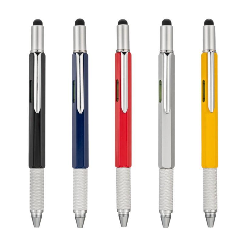 6-In-1 Metal Tool Pen Multifunctional Level Scale Pen, Screwdriver Capacitive Touch Ballpoint Pen