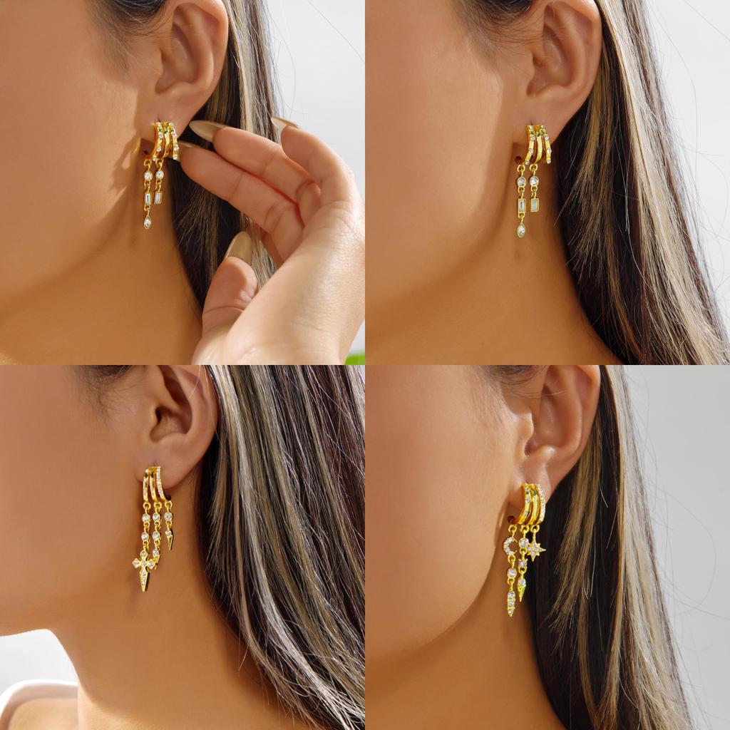 Fashion Alloy Asymmetrical Drop Earrings With Chain Tassels For Women