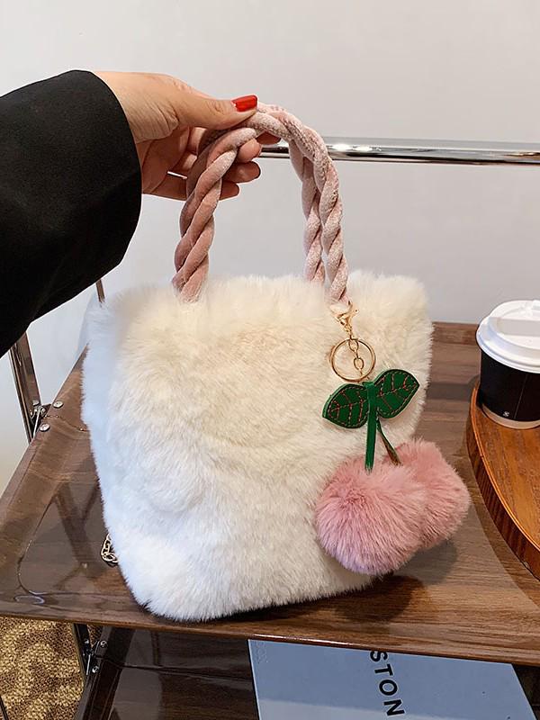 Women's Korean Style Fluffy Handbag - Cute, Simple, and Sweet Underarm Crossbody Bag for Autumn and Winter In Snow White