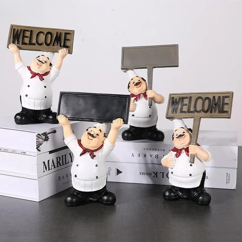 Chefes Barbudos Figuras Creativas Estatua Decoración de Escritorio Personaje Chef Profesional Escultura de Resina Adornos Decoración Moderna para el Hogar