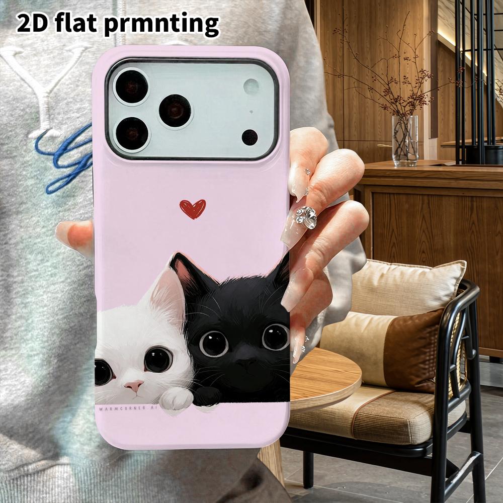 Phone Case: 2D Flat Design Suitable for iPhone 18 17 16 15 14 13 Pro Film Protective Case, Couple Style, Black and White Kitten with Probe, Christmas