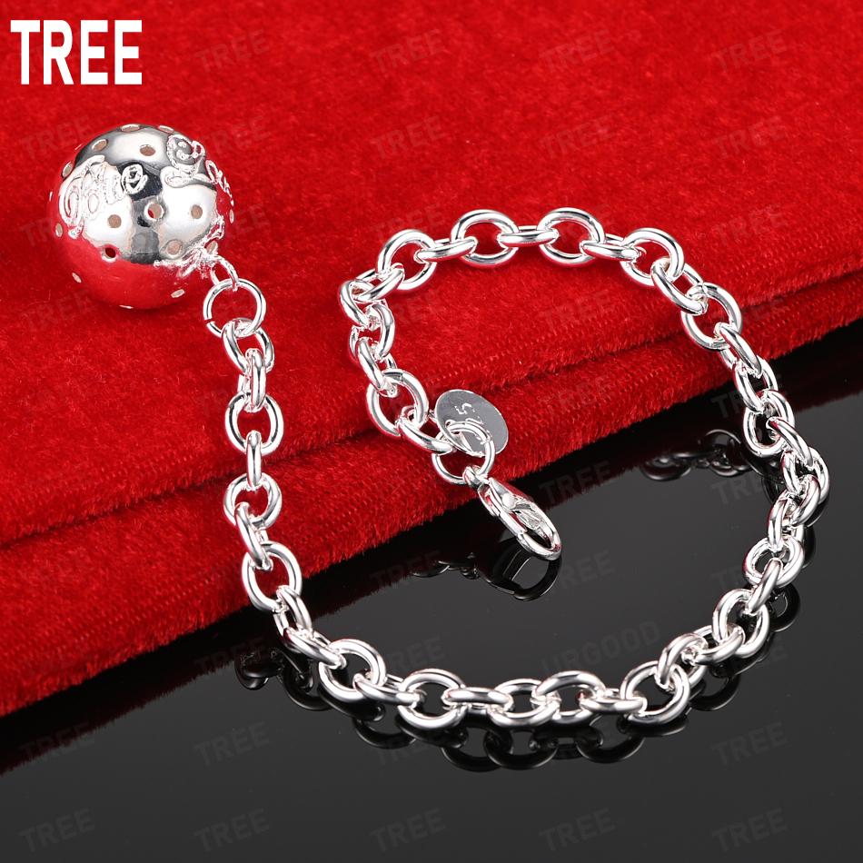 925 Sterling Silver Openwork Bead Side Chain Beautiful Bracelet Gift Jewelry 20CM
