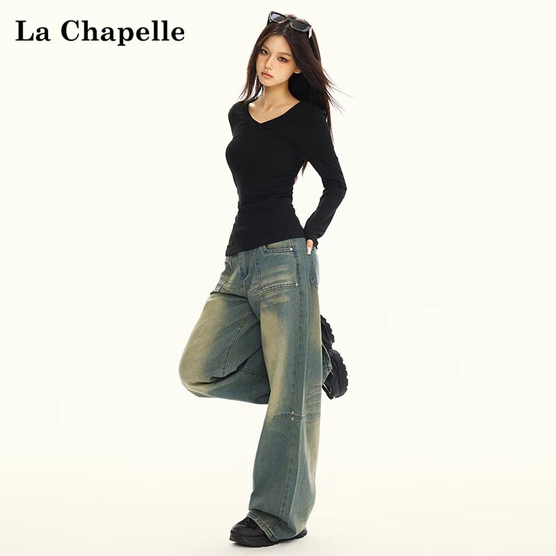 La Chapelle Women's V-Neck Long Sleeve Slim-Fit T-Shirt