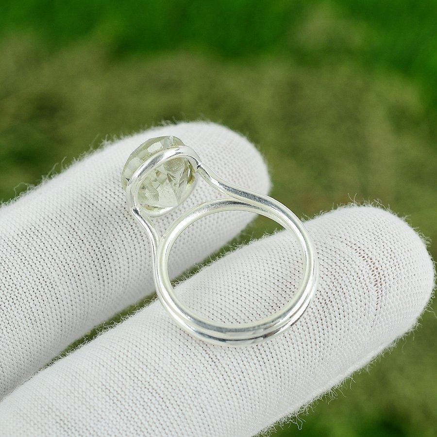 Friendship Day Sale 925 Silver Green Amethyst Gemstone Bezel Solitaire Ring US 7