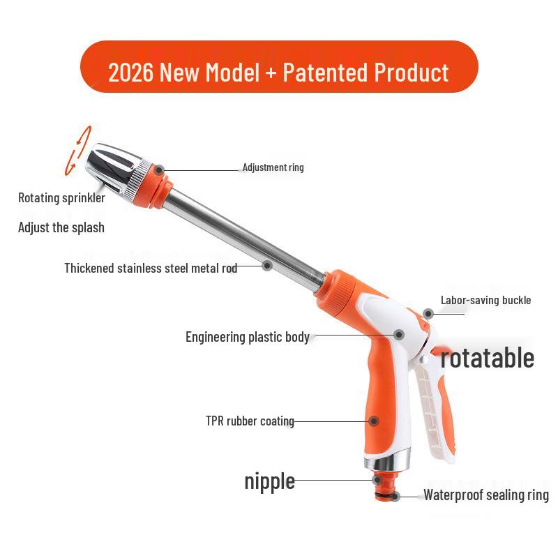 High-Pressure Long Handle Water Gun with Foam Cannon and Rubber Grip for Car Wash
