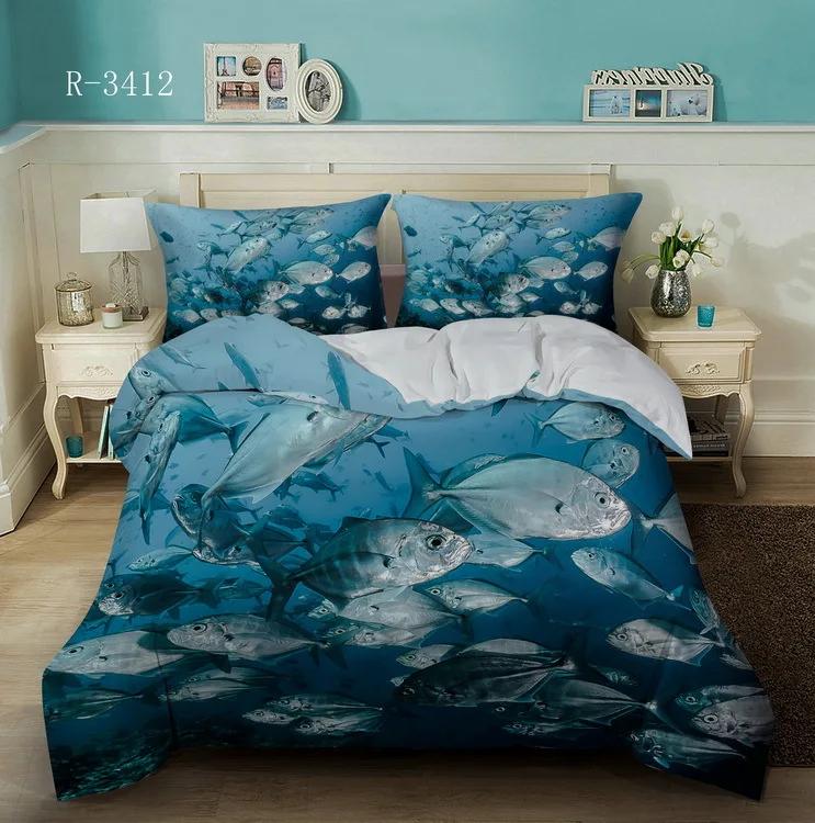 Huse de pilotă decorative cu meduze colorate, mărime King/Queen, Huse de plapumă cu animale subacvatice, Huse de cuvertură cu tematică marină pentru copii și adolescenți