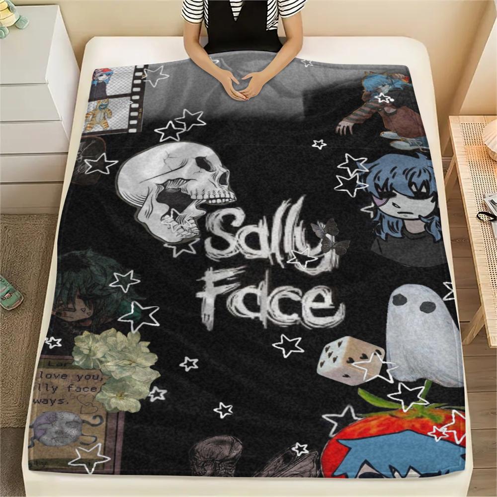 

1 шт. Фланелевое одеяло с принтом Sally Face, Высококачественное, Удобное для всех сезонов, Декор для дома, Тепло и уют, Идеально для Рождественских подарков140 80cm x 120cm