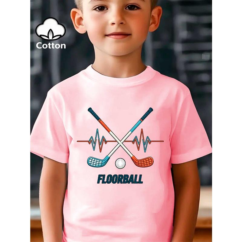European sizes Floorball Boys' T-shirts Boys' Creative T-shirts, Casual, Lightweight and Comfortable Short-sleeved Tops, Summer Children's Clothing