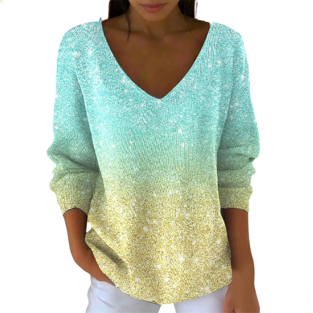 Maglione da donna casual quotidiano a maniche lunghe con scollo a V in finta lana, maglione a trecce con paillettes