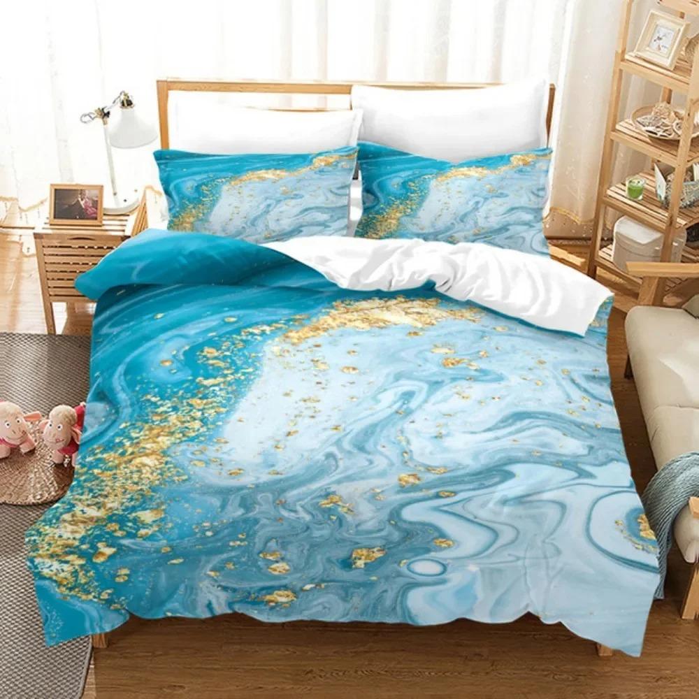 Lussuosi Set Copripiumino 3D Marmo Nero Semplicità Doratura Biancheria da Letto Donna Ragazza Singolo Matrimoniale Twin Queen King Size