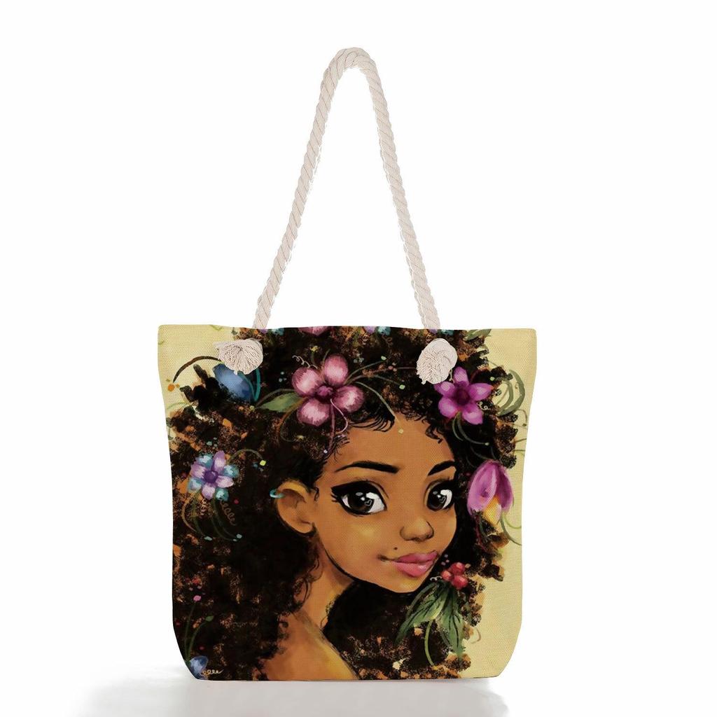 "Women's Lightweight Printed Handbags: Stylish Rope-Strap Shoulder Bags for a Versatile Beach Look"