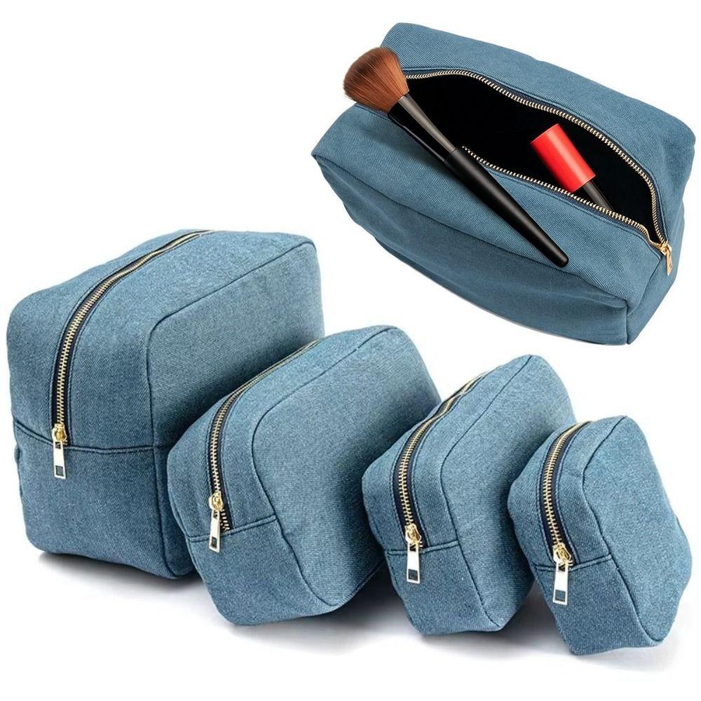 4 Sizes Blue Denim Cosmetic Pouch Vintage Jean Toiletry Case Beauty Box Travel Storage Bag Outdoor