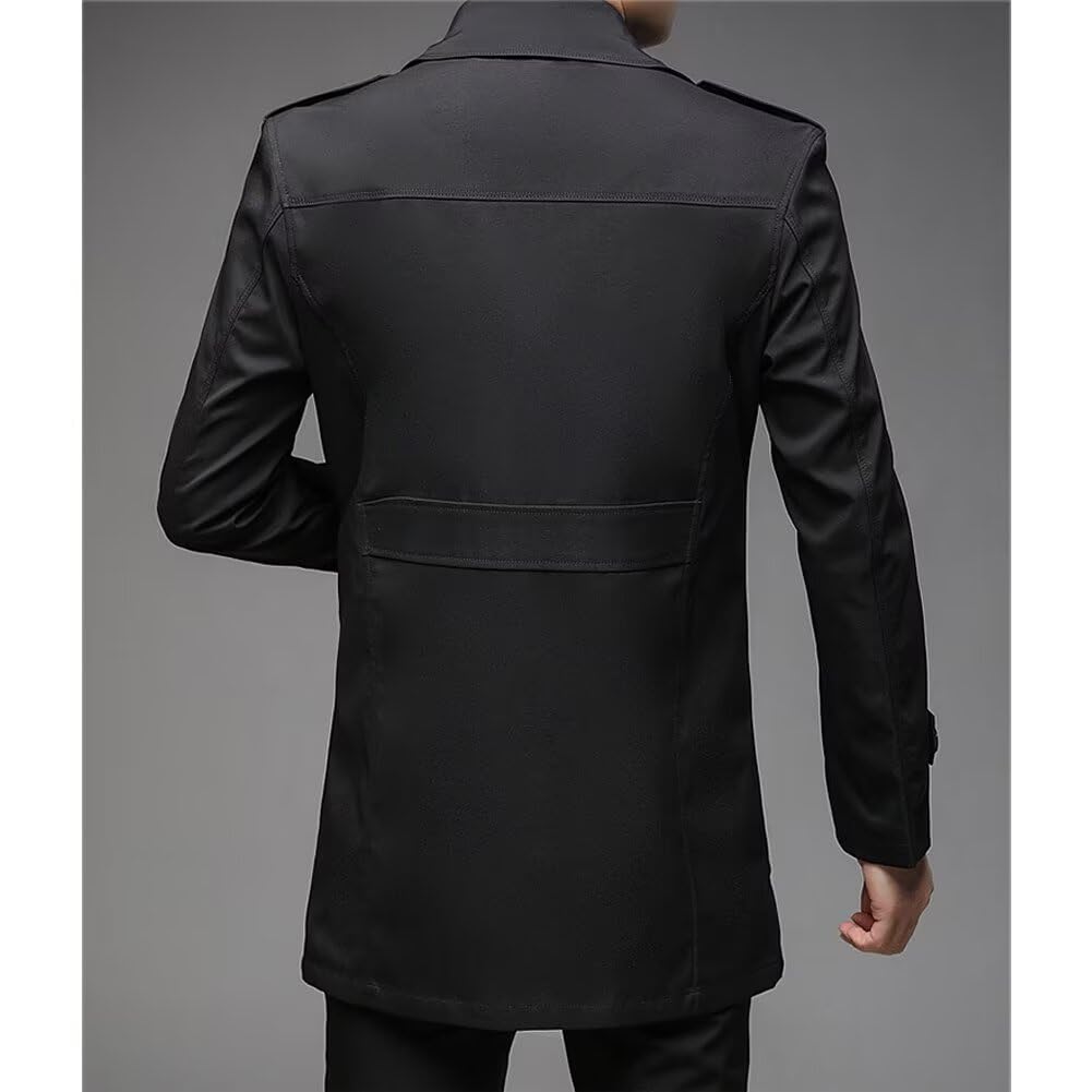 Quantum Windproof and Trench Solid Suitable for Business and Casual Stylish Korean Style for and Winter Dark A.E Men's Water-Repellent Coat, Color,