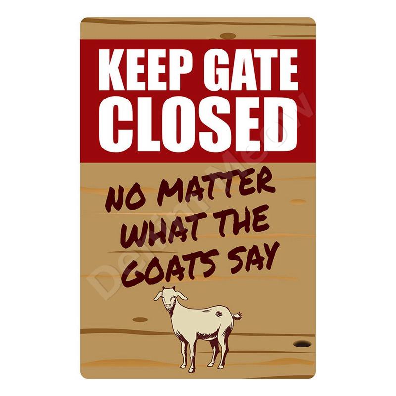Vintage Metal Tin Sign Keep Gate Closed Funny Dog Horse Cat Sayings Wall Art Animal Lawn Garden Yard Decor