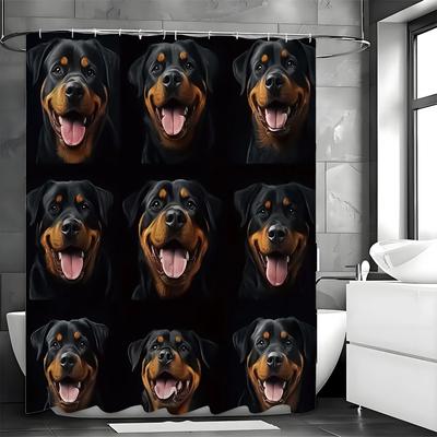 Niedlicher Hund Rottweiler Duschvorhang, Dekorativer Duschvorhang für Badezimmer, Wasserdichter Duschvorhang mit Haken