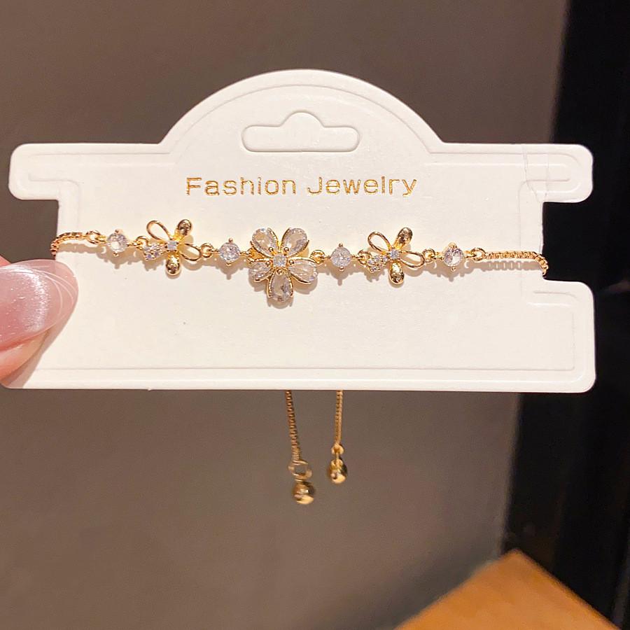 Vintage Court Style Flower Charm Hand Chain With Cubic Zirconia For Women