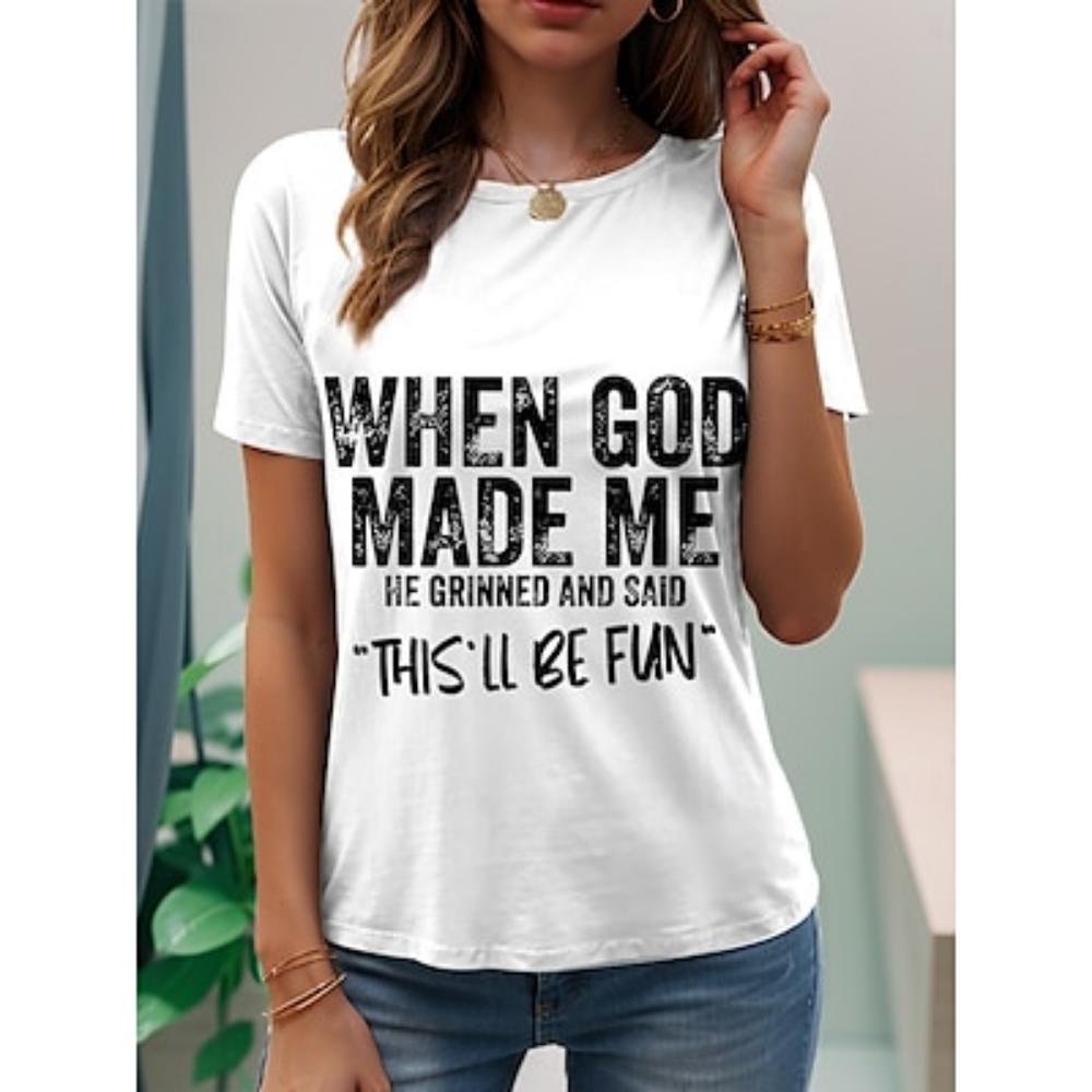 Damen T-Shirt Grafik Buchstabe Stilvoll Lässig Kurzarm Rundhals Normal Oberteile Täglich Wochenende Druck Schwarz Weiß Rosa Blau Lila Sommer Frühling