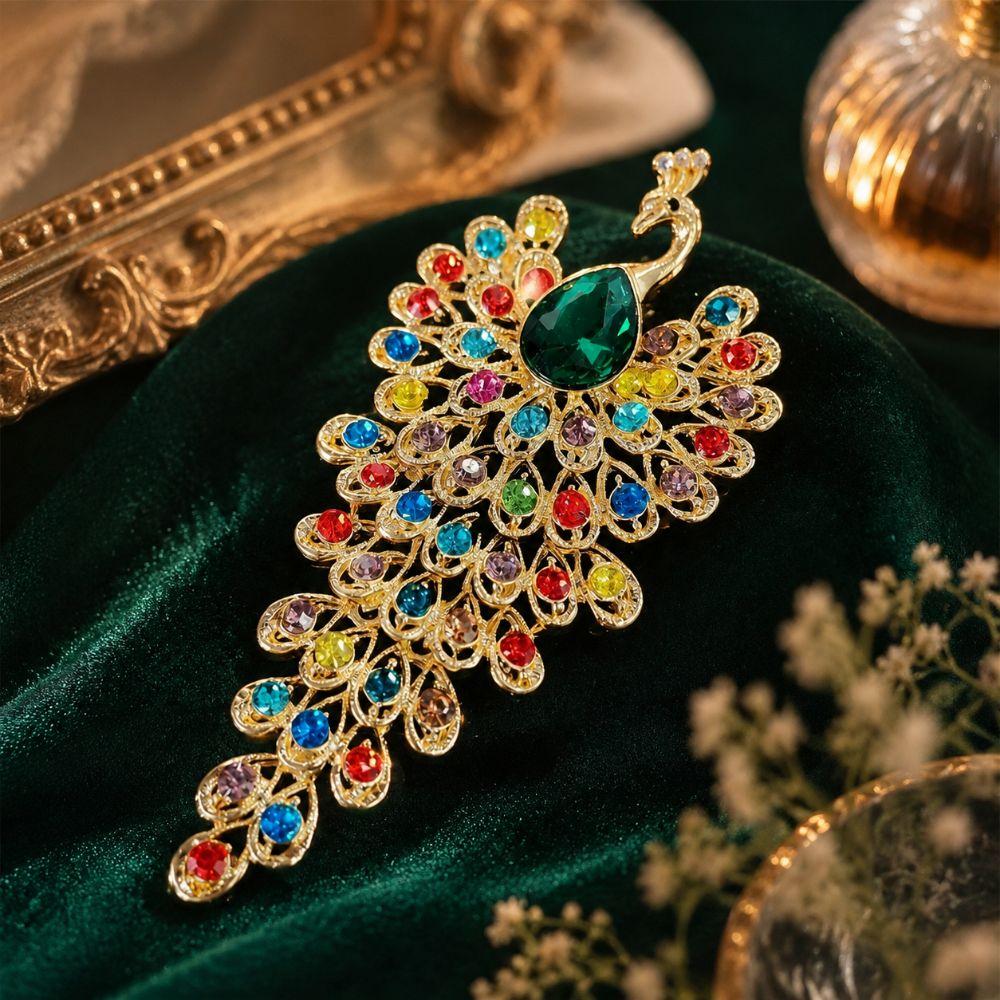 Crystal Peacock Rhinestone Brooch Exquisite Chest Flower Pin Peacock Badge Pin For Suits