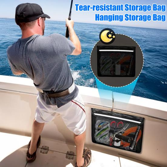 Boat Storage Bag Tear-Resistant Mesh Organizer Reflective Self-Adhesive Caddy for Gloves Tools Tackle Universal Ship Gear Holder