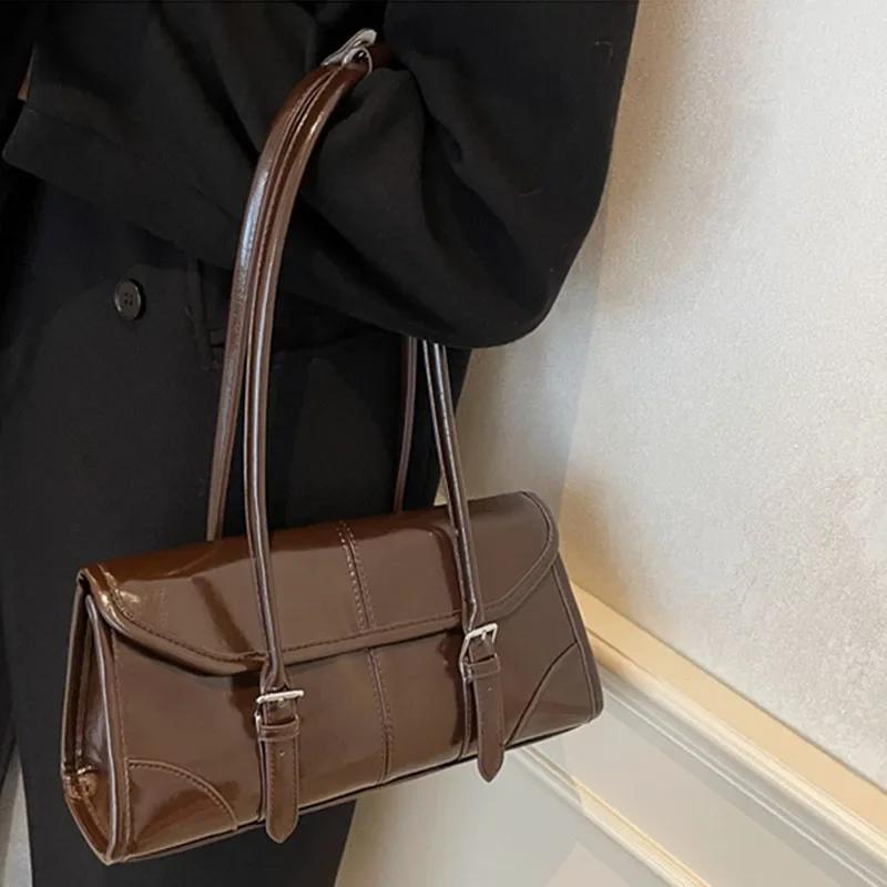Trend Burgundy Oil Wax Leather Shoulder Bag Elegant Luxury Women's Underarm bag Commuter Gorgeous Ladies Tote Bags HandBag