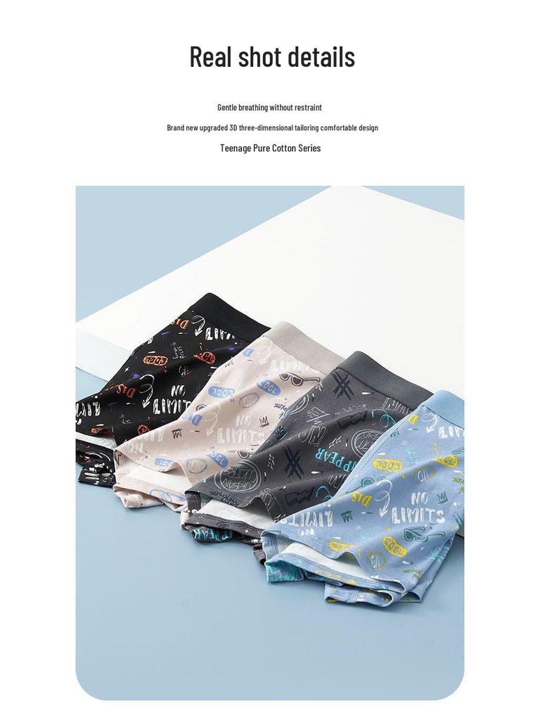 A-Class Pure Cotton Boys' Boxer Briefs - Antibacterial, Breathable Underwear for Teens and Students
