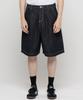 CHAMBROS Wide Non-Faded Single-Pleat Bermuda Denim Half Pants [Deep Blue Indigo]