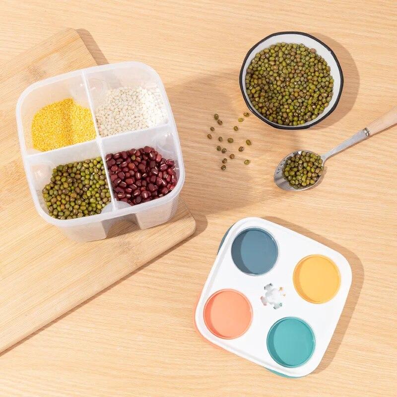 Kitchen Cereals Storage Box Plastic 4 Grids Cereals Sealed Jar Food Container Moisture-proof Grain Tank Spaghetti Keep Fresh Box