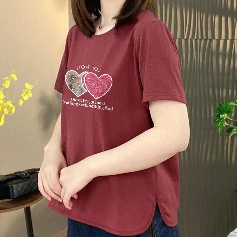

Love Print Short Sleeve T-shirt for Women 2026: New Summer, Plus Size, Slimming Top for Middle-aged & Elderly Mothers L