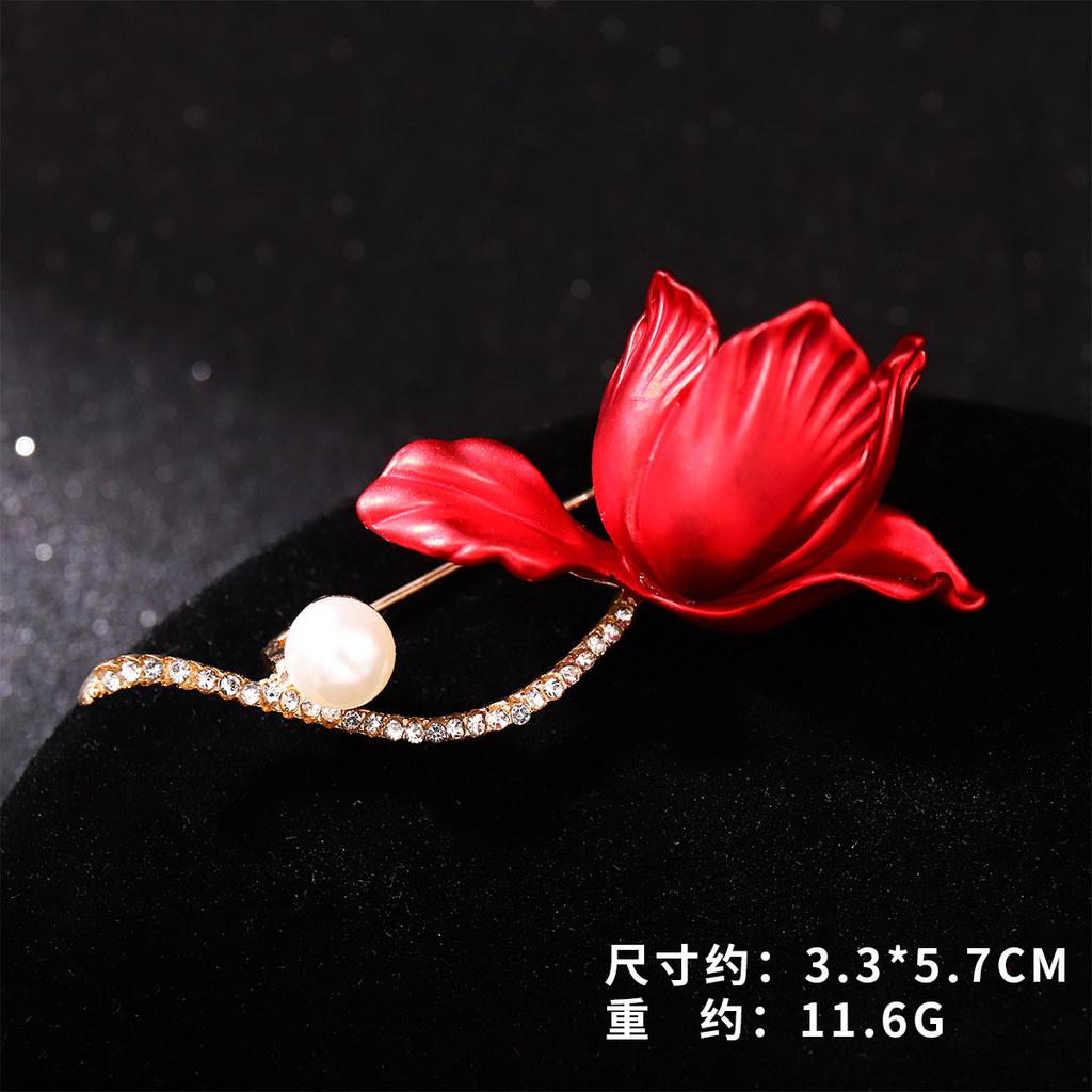 Red Tulip Brooch Premium Coat Corsage Accessories Anti-Light Drip Pin