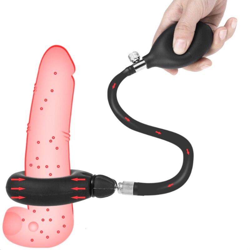Silicone Inflatable Bondage Cock Ring Expansion Semenlock Ring Training Masturbator  Sex Toys Penis Cage