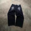 Y2K Harajuku Style Skull Embroidery Washed Straight Fit Baggy Jeans High Waist Unisex Adult
