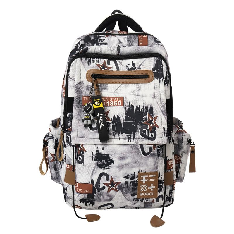 Студенческий школьный рюкзак Нейлоновый рюкзак Большой вместимости Рюкзак с граффити хаки