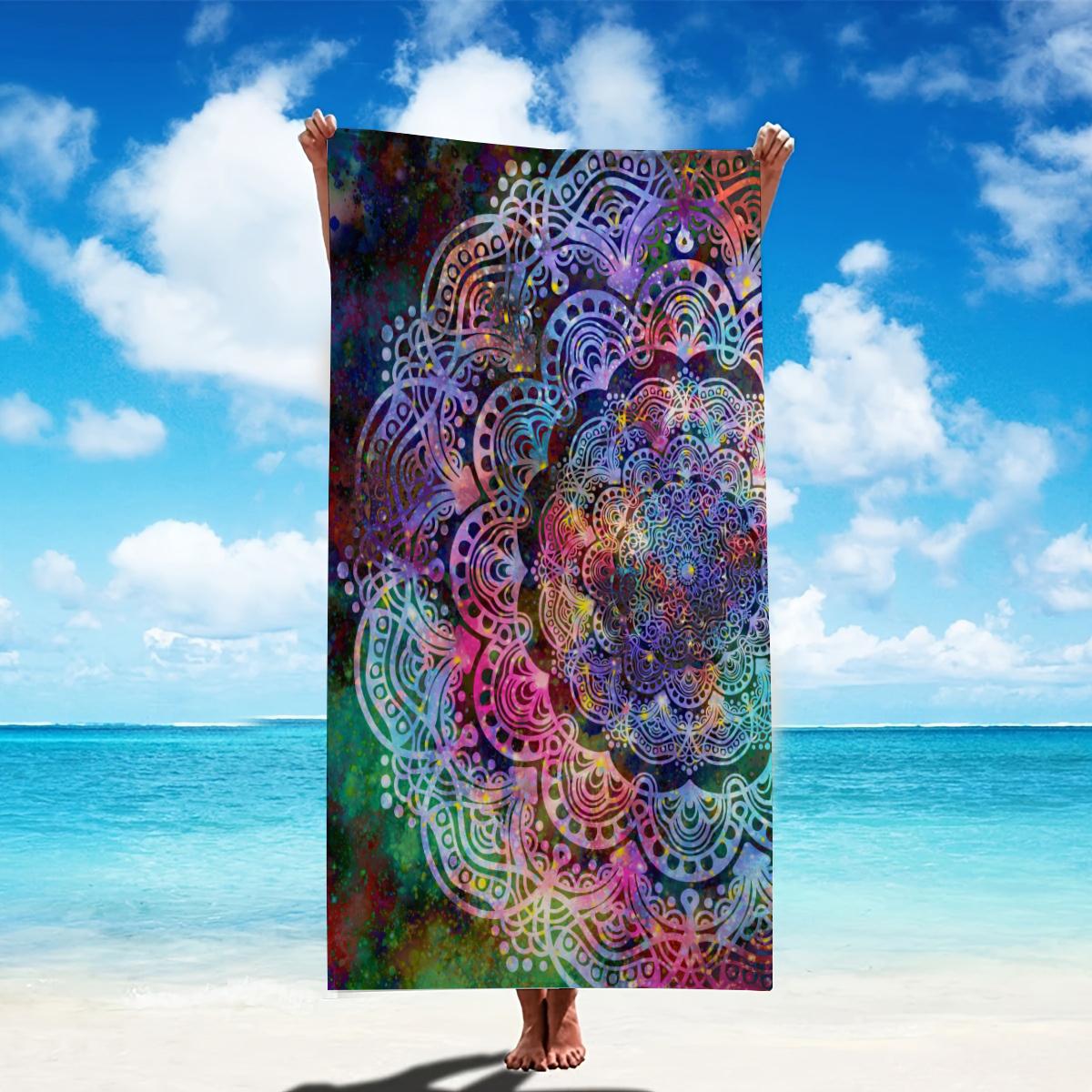 Microfiber Beach Towel Bath Towel Colored Mandala Thin Absorbent Extra Large Towel for Beach Swimming Camping Yoga Bath Sports W30*H60(CM)