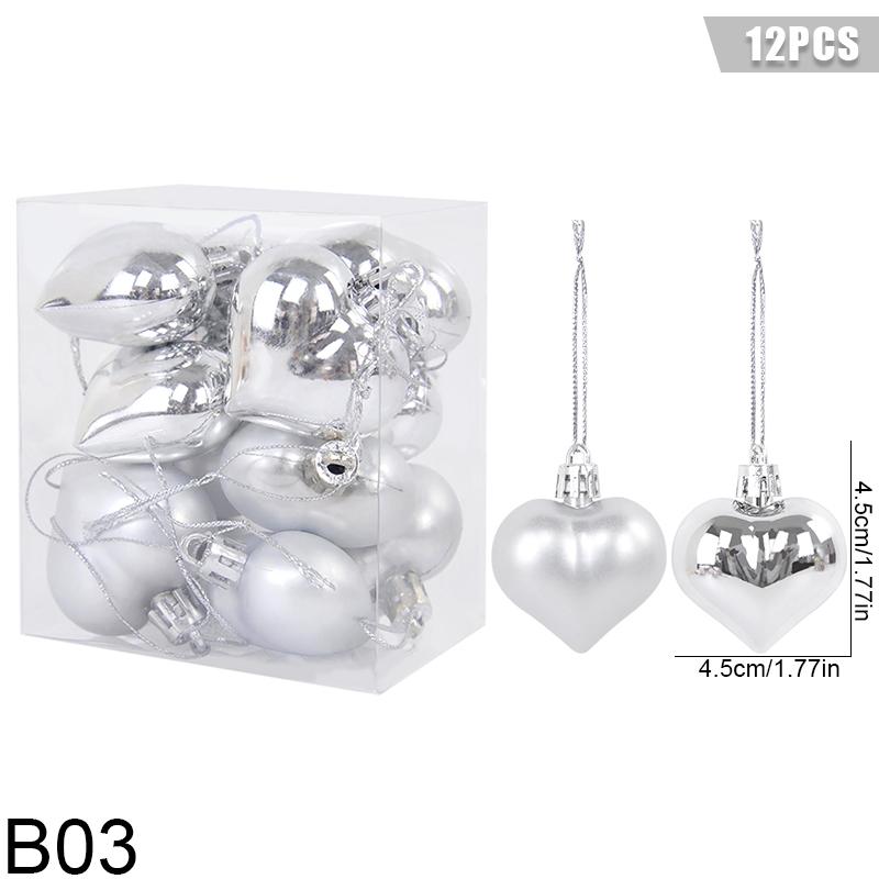 

12 шт. Різдвяні підвіски Зірка Серце Форма Підвісні прикраси Ялинкова куля Декор Різдвяна вечірка Прикраса Навідад Новий рік love срібний