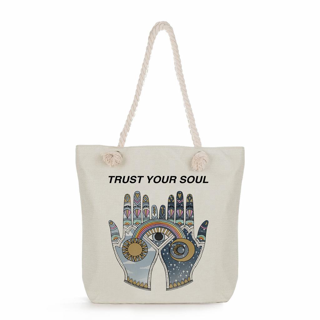 Geometric patterns print thick rope single-shoulder beach bag 7282 CLE