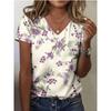 Fashion Women's V-Neck Short Sleeve 3D Flower Color Printing V-Neck Flower Short Sleeve