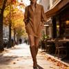 Elegant Pure Color Long Sleeve Dress With Zipper Collar For Office And Casual Wear