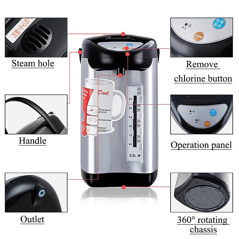 304 Stainless Steel Wired Electric Kettle Water Boiler and Warmer Anti-dry Power off Heating Large Capacity 750W 5L