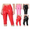 Hohe Taille Spaltbein Glänzende PU-Leder Capri-Hose Skinny Wet-Look Leggings für Damen Rave Club Y2K Outfit