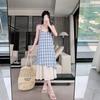2026 Summer A-Line Plaid Dress: Lace Patchwork, Two-Piece Look for Girls